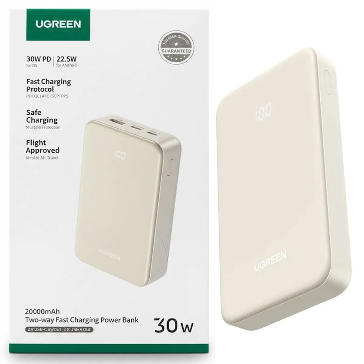UGREEN - Power Bank Ugreen PB531 20000 Mah Carga Rápida Bidireccional de 30W Beige