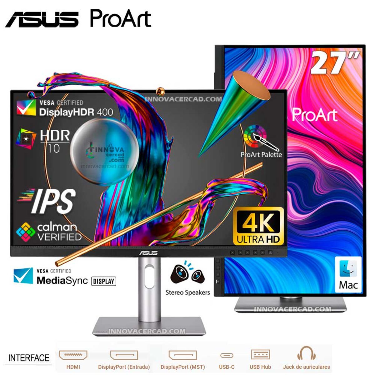ASUS - Monitor profesional ASUS ProArt Display PA279CRV 27, IPS, 4K UHD 3840x2160 USB-C