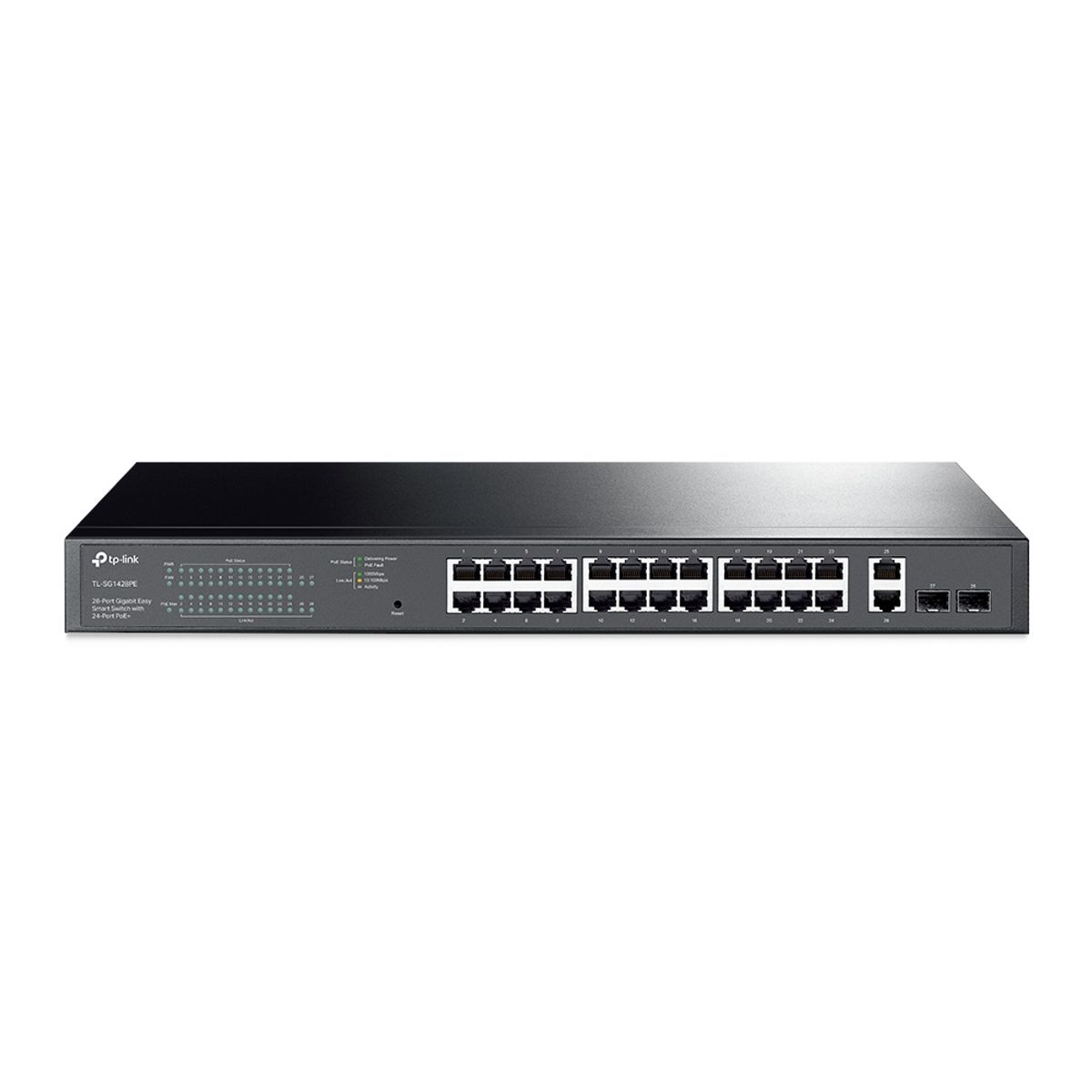 TP LINK - Conmutador inteligente fácil Gigabit de 28 puertos con PoE + de 24 puertos Conmutador