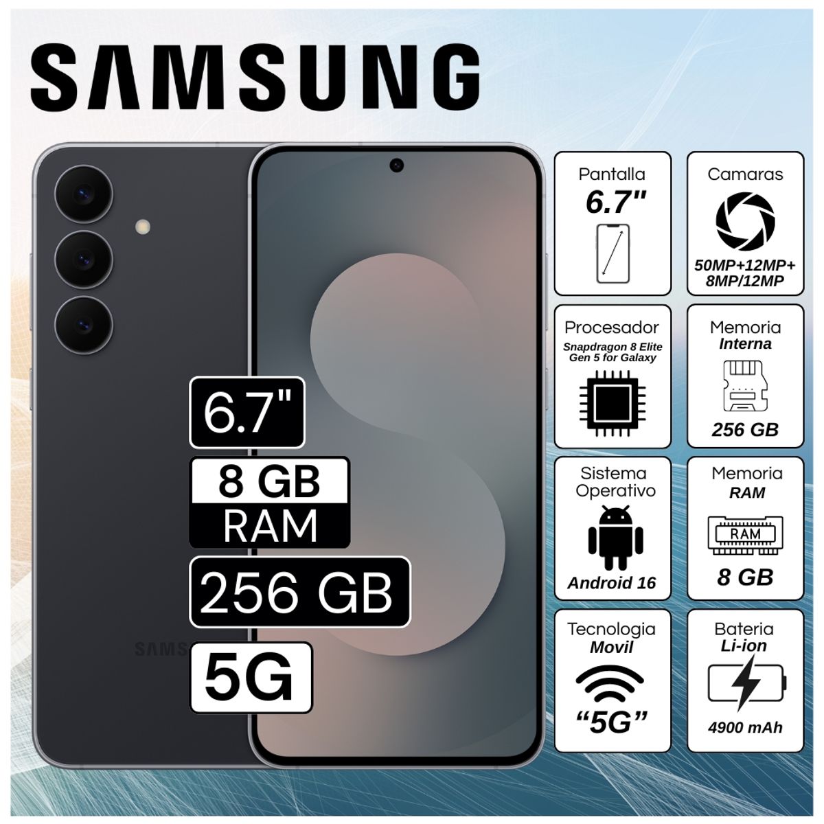 SAMSUNG - Celular Samsung Galaxy S25 FE 5G 6.7"  Pulg. 8GB RAM 256GB Android 16 - Negro