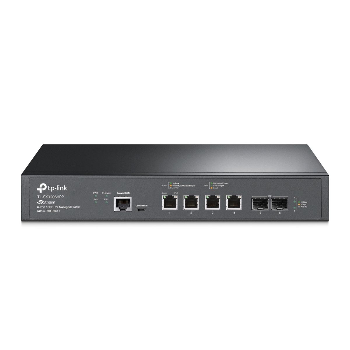 TP LINK - Switch administrado JetStream de 6 puertos 10GE L2+ con 4 puertos PoE++