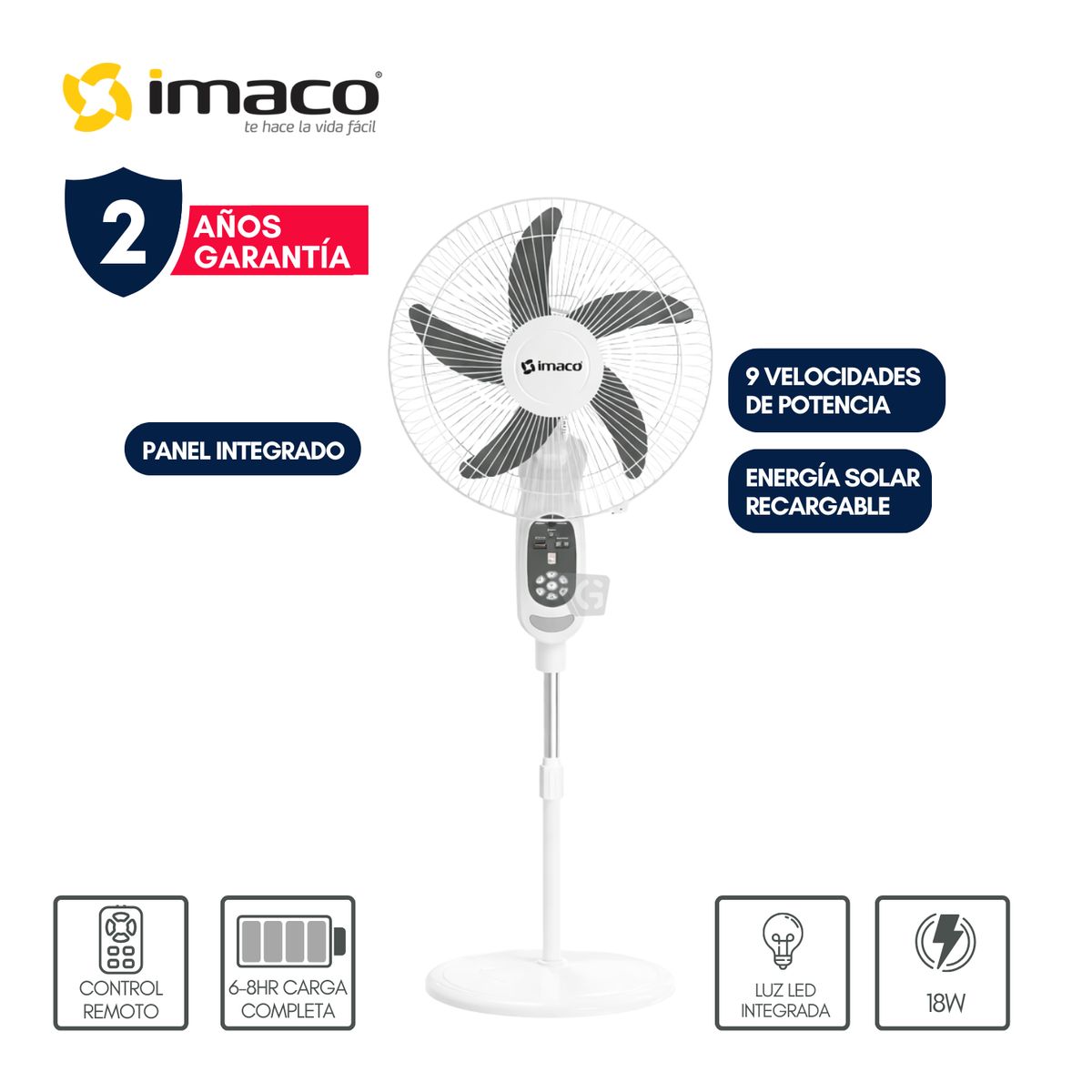 IMACO - Ventilador 16 Solar Recargable de pedestal FAN1618SOL Imaco