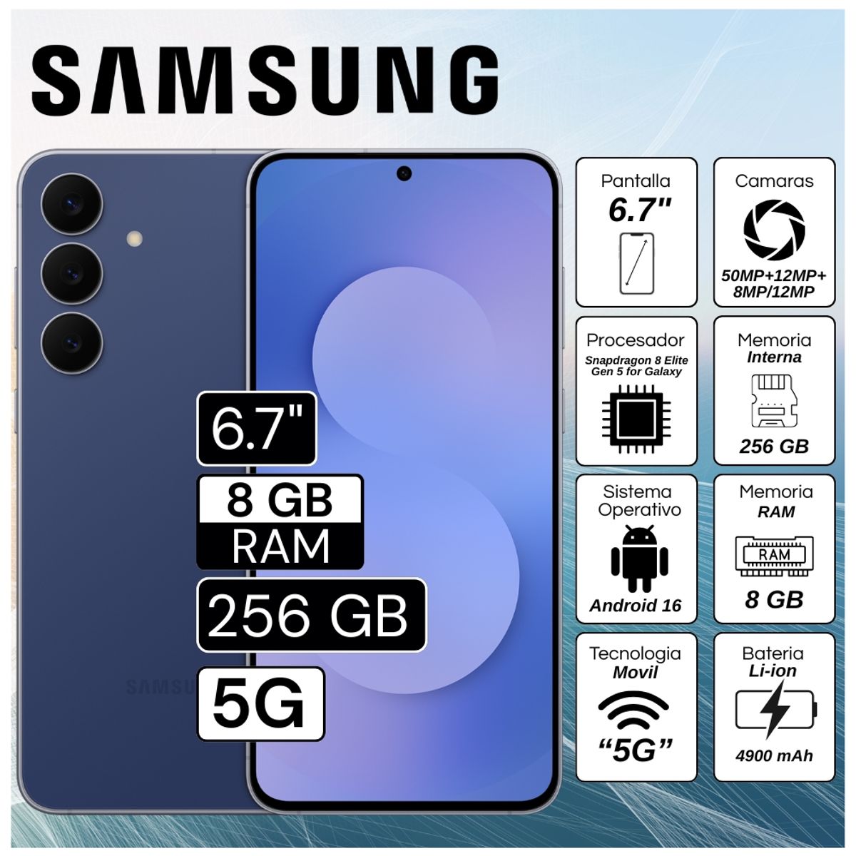 SAMSUNG - Celular Samsung Galaxy S25 FE 5G 6.7"  Pulg. 8GB RAM 256GB Android 16 - Navy