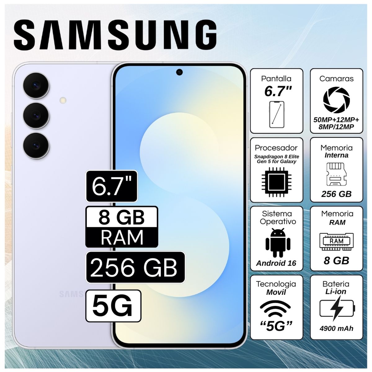 SAMSUNG - Celular Samsung Galaxy S25 FE 5G 6.7"  Pulg. 8GB RAM 256GB Android 16 - Icyblue