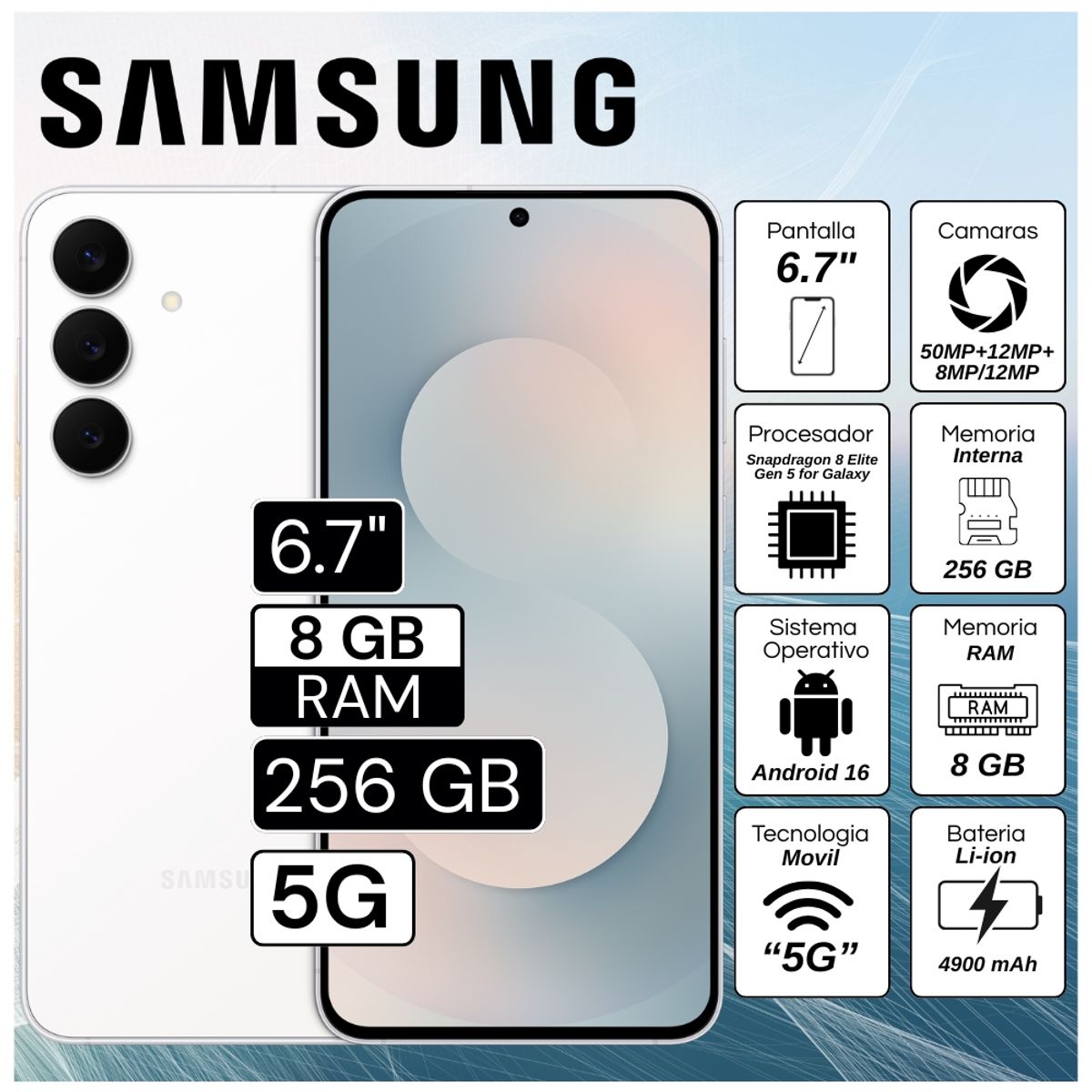 SAMSUNG - Celular Samsung Galaxy S25 FE 5G 6.7"  Pulg. 8GB RAM 256GB Android 16 - Blanco