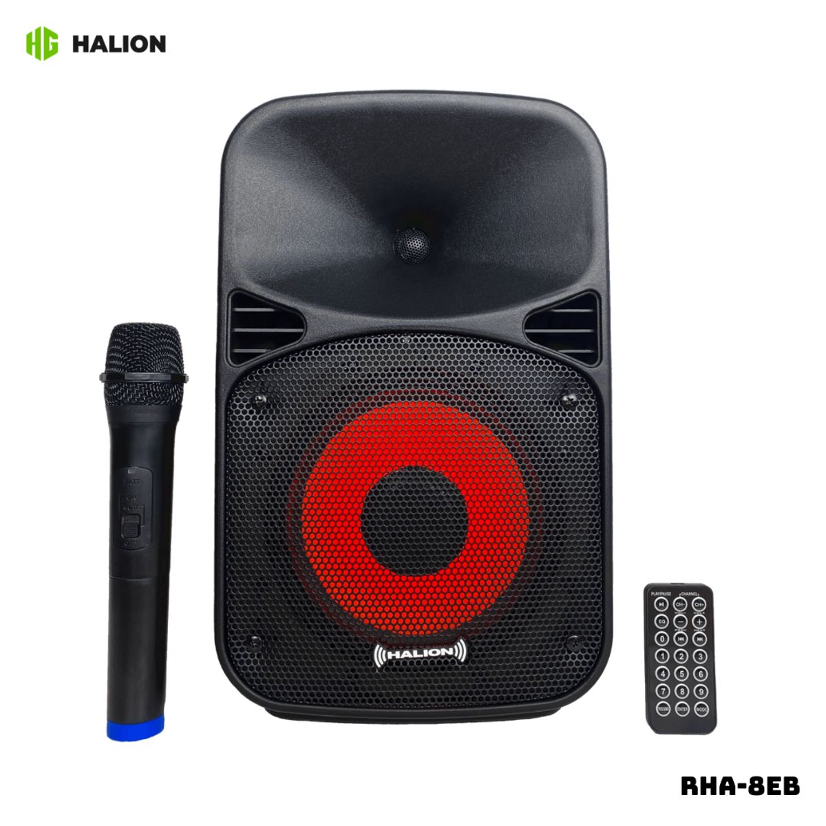 HALION - PARLANTE ACTIVO HALION 300W 1 MICROFONO BATERIA - RHA-8EB