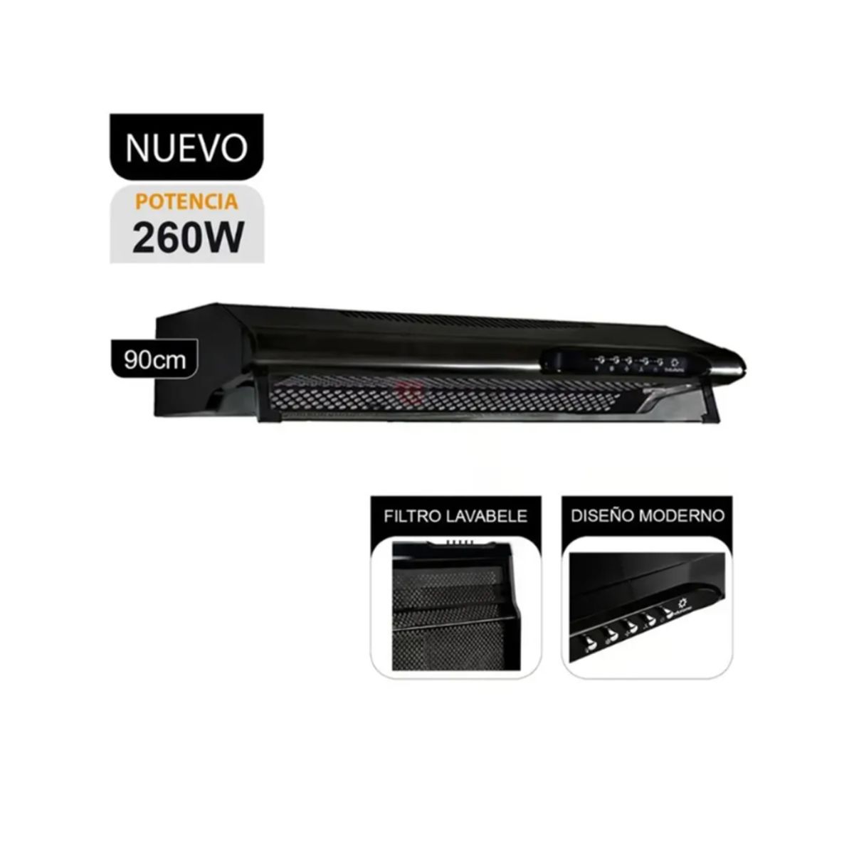 INDURAMA - COMBO Campana Extractora Indurama 90 cm CEI-902NE Negro + Encimera Indurama Egi-905vdneg Negro 5 Quemadores