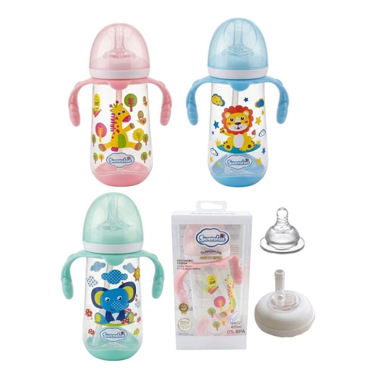 GENERICO - Biberón 2 en 1 Clásico de 14oz Santolee para Bebés Niñas
