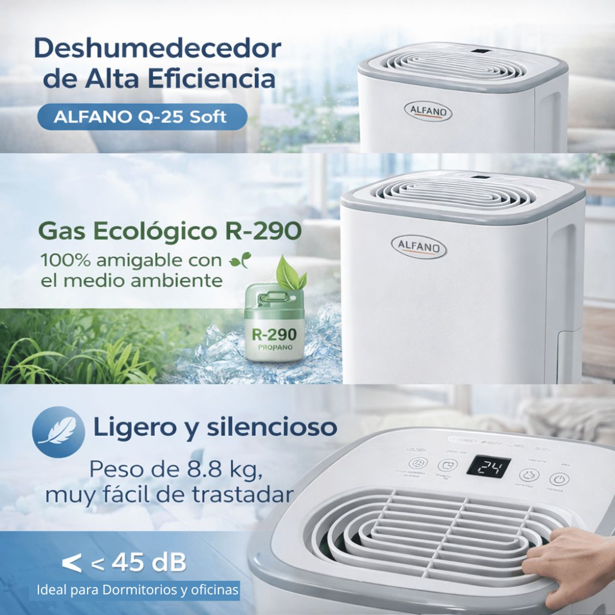 ALFANO - Deshumedecedor ALFANO Cobertura 30 m² 25Lts por día Deshumidificador Q-25