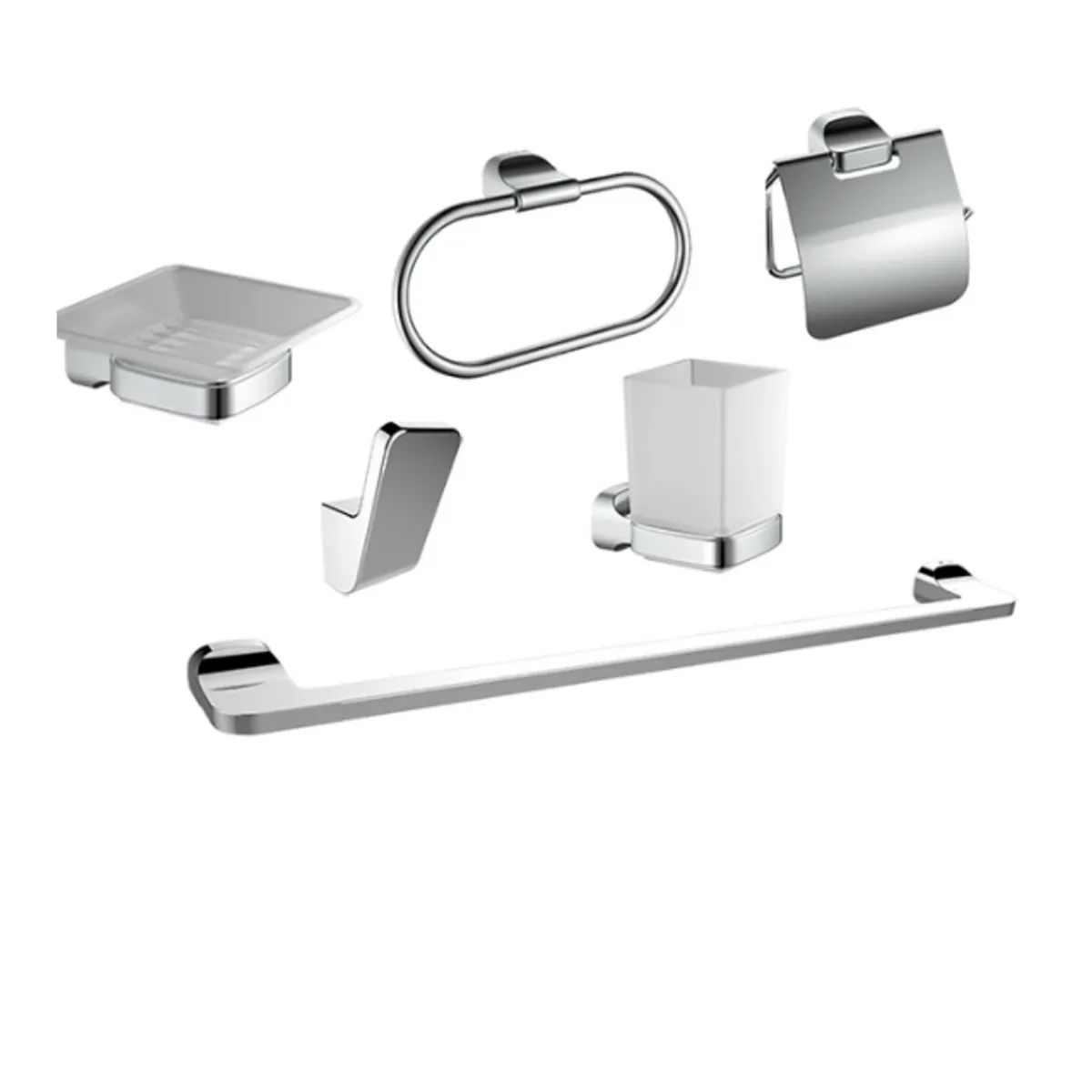 KIT DE BAÑO 6 PIEZAS, ACERO304, CROMADO CUADRADO MOD 61400, marca XM - Foto 2