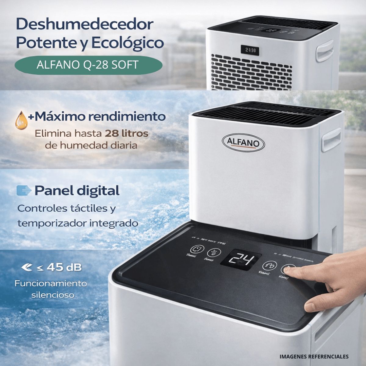 ALFANO - Deshumedecedor Portátil ALFANO Hasta 35 m² 28Lts por Día Deshumidificador Q-28