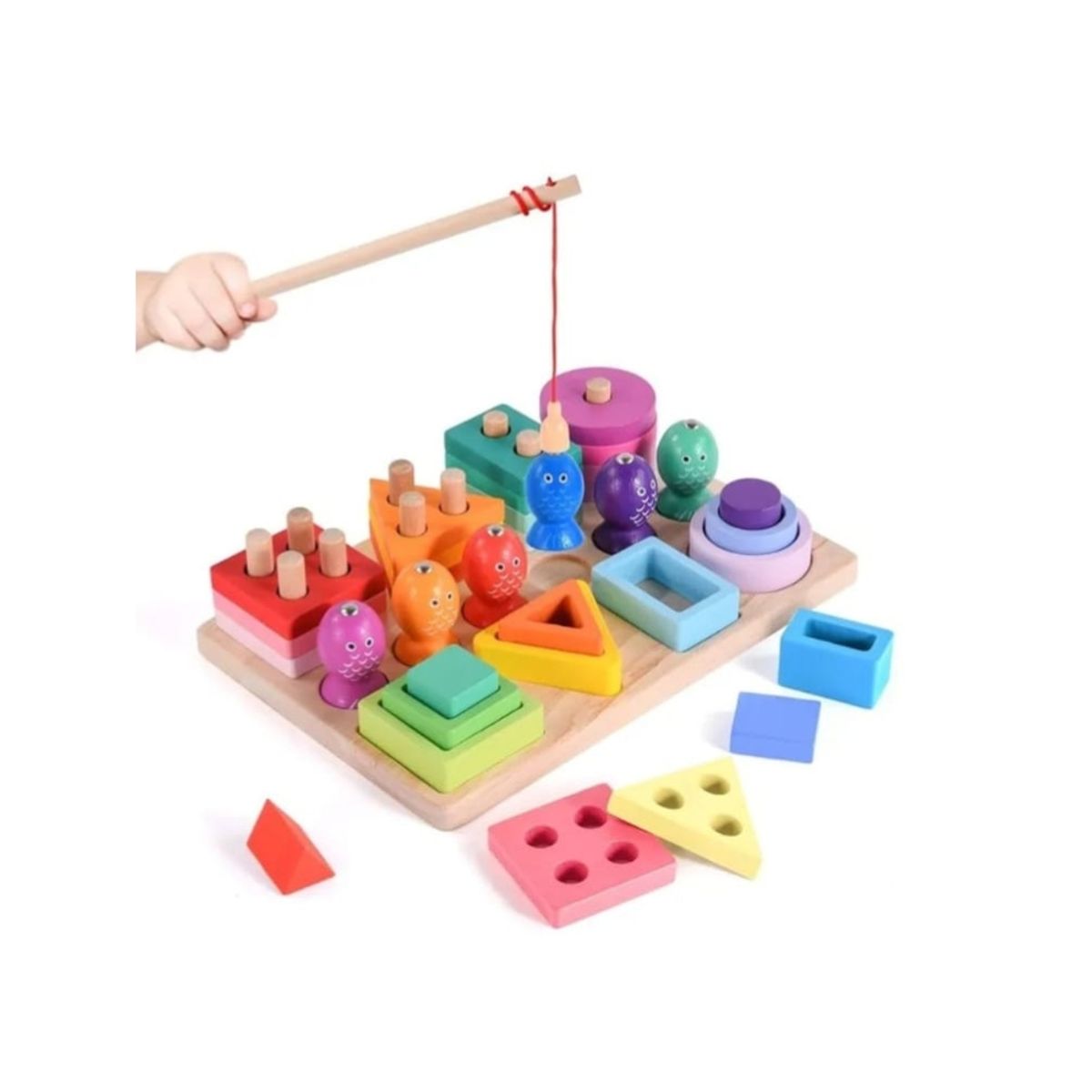 GENERICO - Juego Didáctico Montessori Encajable y Pesca De Madera  Multicolor