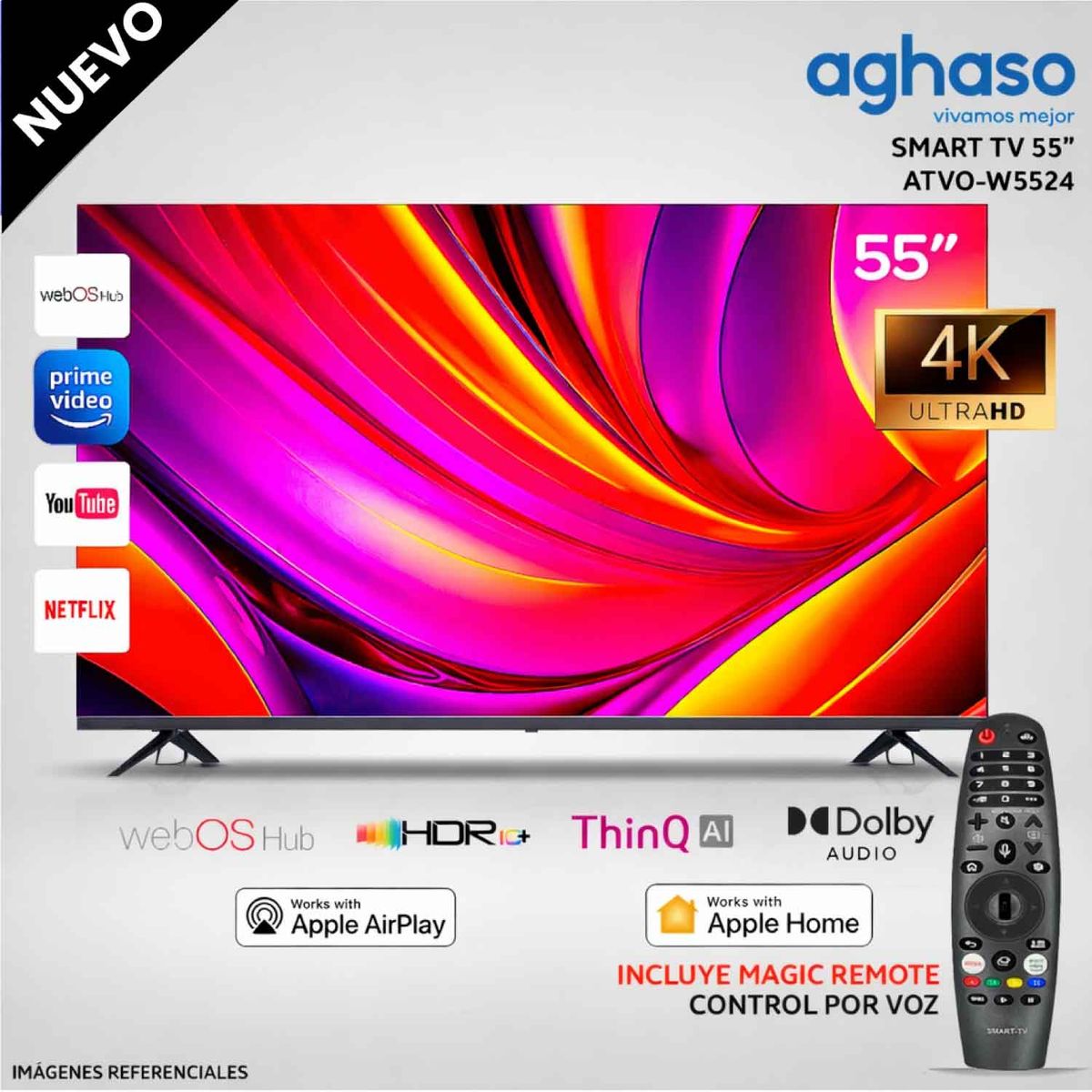 AGHASO - Televisor Smart TV 55 Pulg. ULTRA HD 4K con control de VOZ AGHASO ATVO-W5524