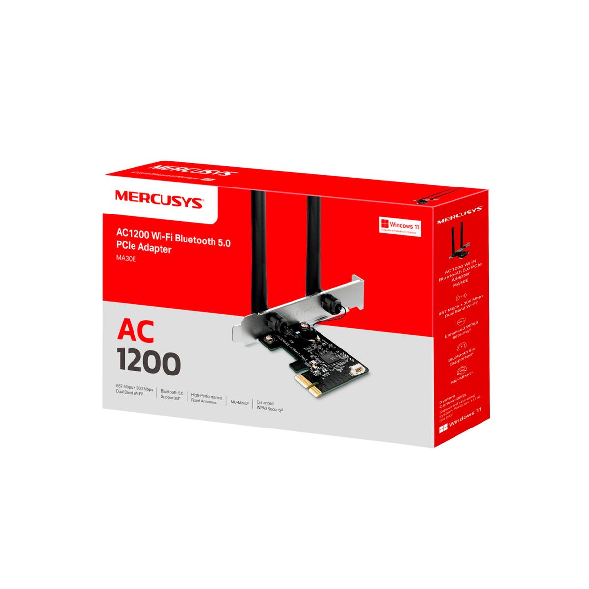 MERCUSYS - TARJETA DE RED WIFI MERCUSYS AC1200 BT 5.0 2X ANTENAS 5.0 PN MA30E
