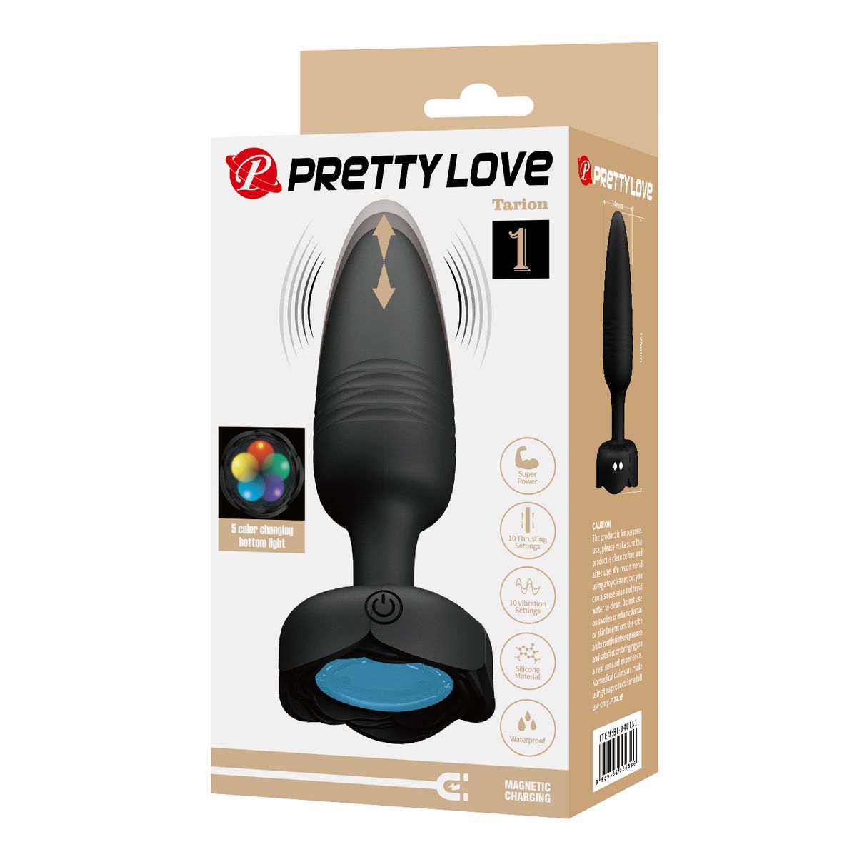 PRETTY LOVE - Plug Anal Vibrador Retráctil con LED Tarion  Largo 12.5 cm  Ø 3.4cm