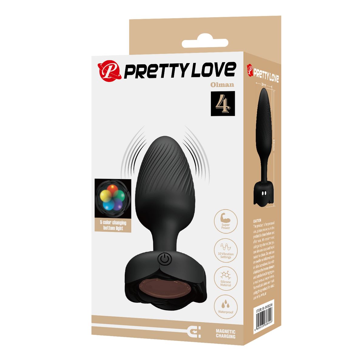 PRETTY LOVE - Plug Anal LED Vibrador Olman 5 Colores Talla S Largo 8.8 cm Ø 3 cm