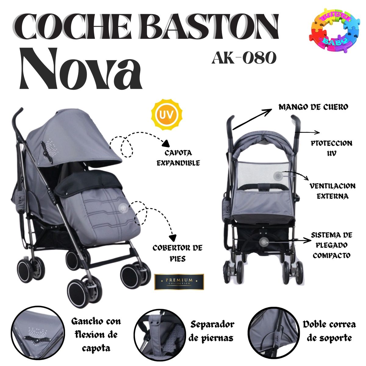 HI BABY - COCHE BASTON LUJO CON PROTECTOR UV NOVA