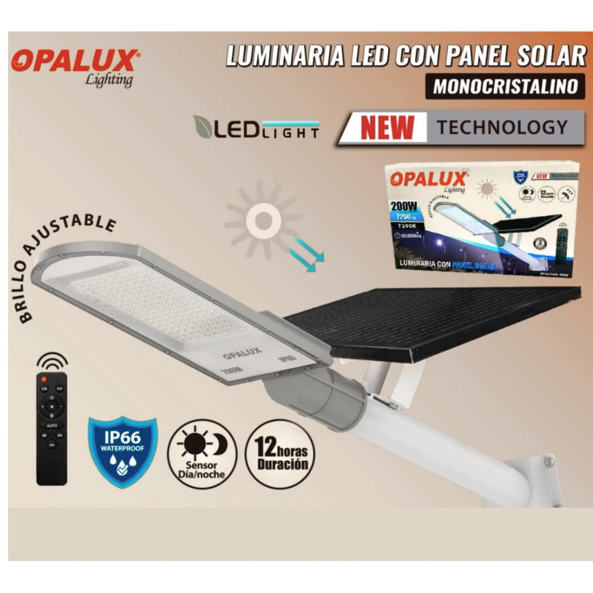 OPALUX - LUMINARIA LED CON PANEL SOLAR PARA POSTES PASTORAL