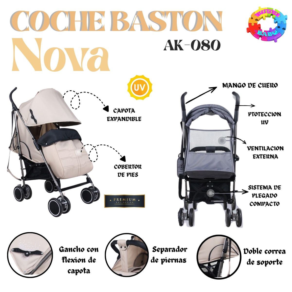 HI BABY - COCHE BASTON LUJO CON PROTECTOR UV NOVA