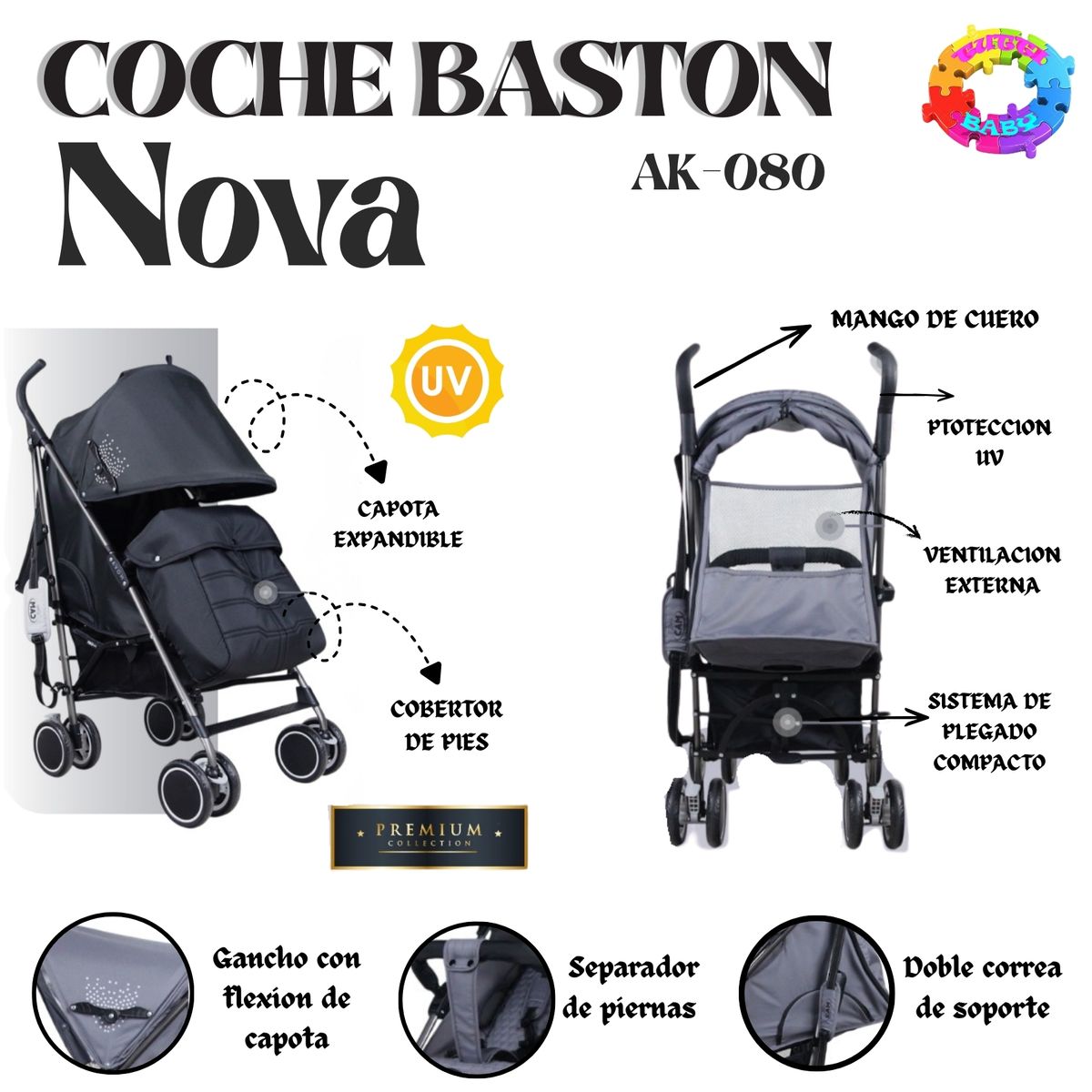 HI BABY - COCHE BASTON LUJO CON PROTECTOR UV NOVA