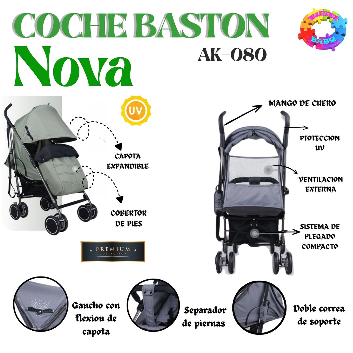 HI BABY - COCHE BASTON LUJO CON PROTECTOR UV NOVA