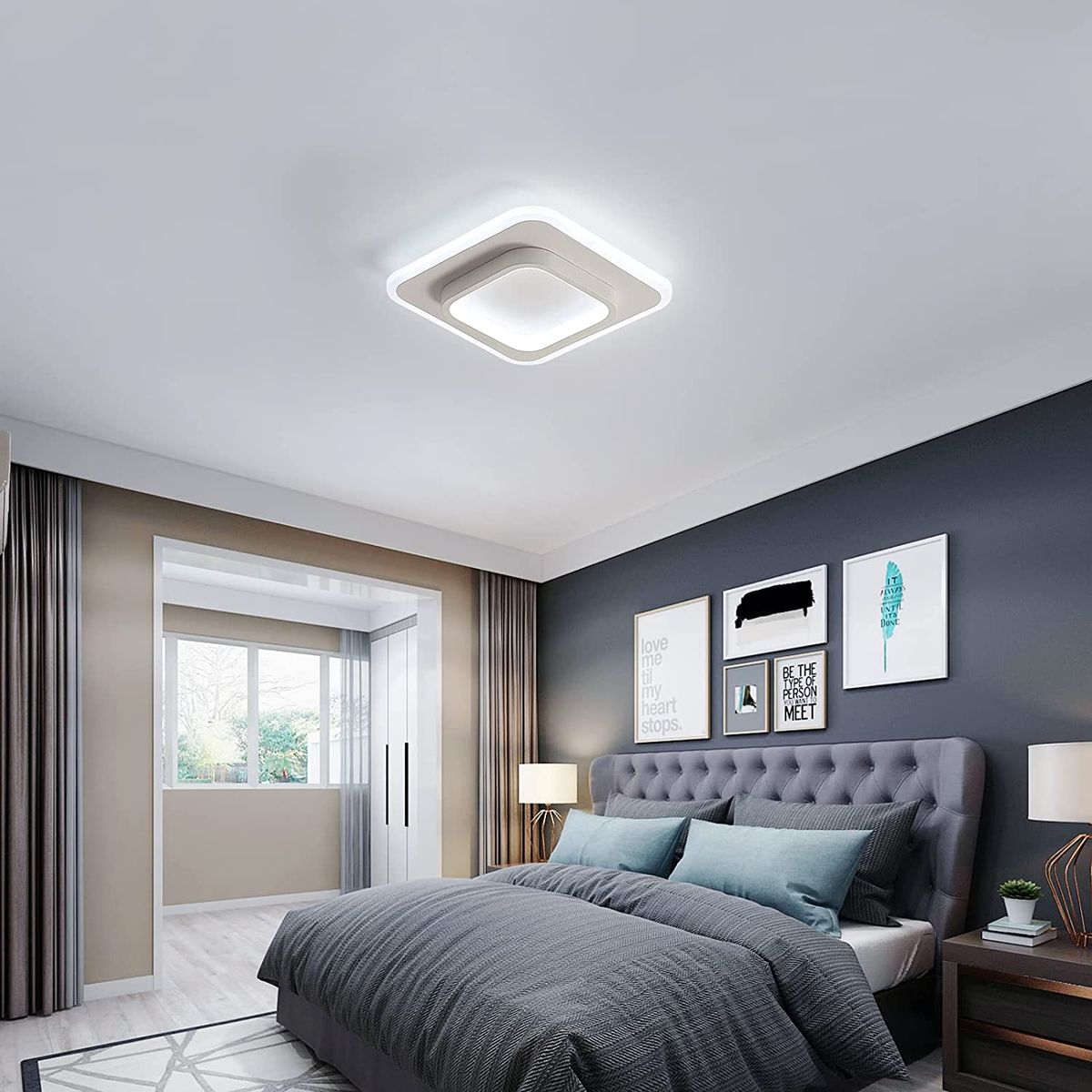 HOME NEAT - Lámpara de techo LED acrílica cuadrada 24cm - Blanco