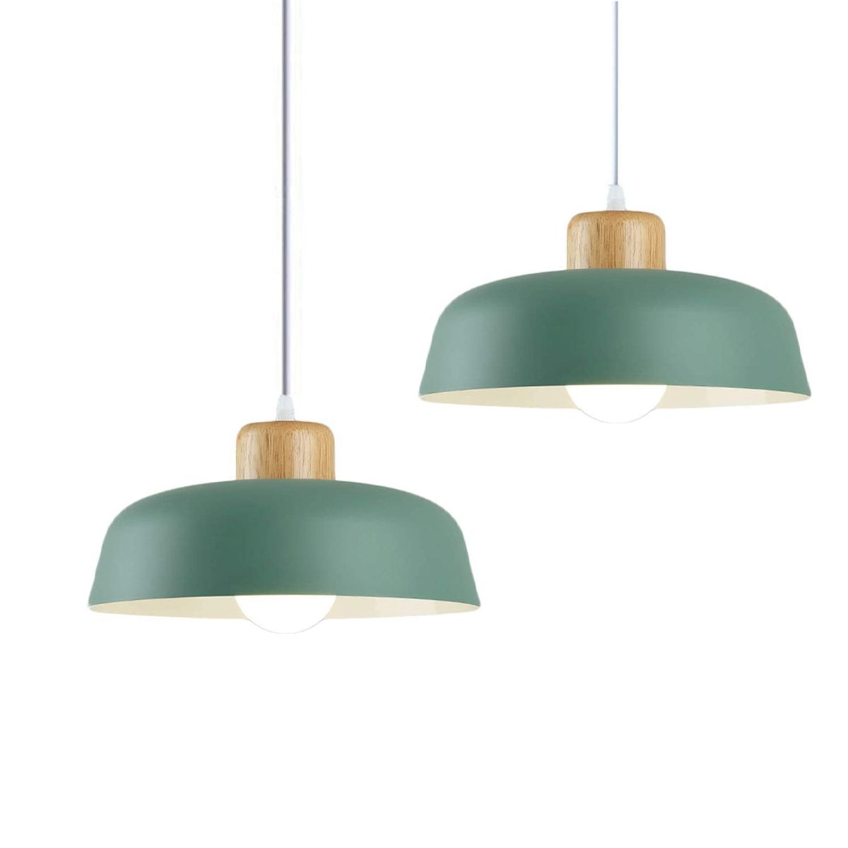HOME NEAT - 2 Unidades lámpara colgante metal madera redonda nórdica e27 Verde