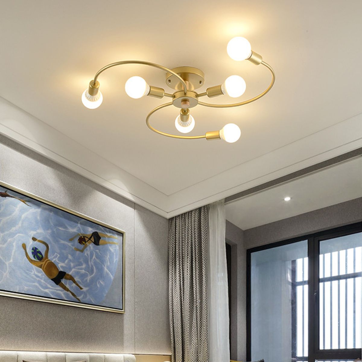 HOME NEAT - Lámpara colgante Modernas flor 6 luces color oro