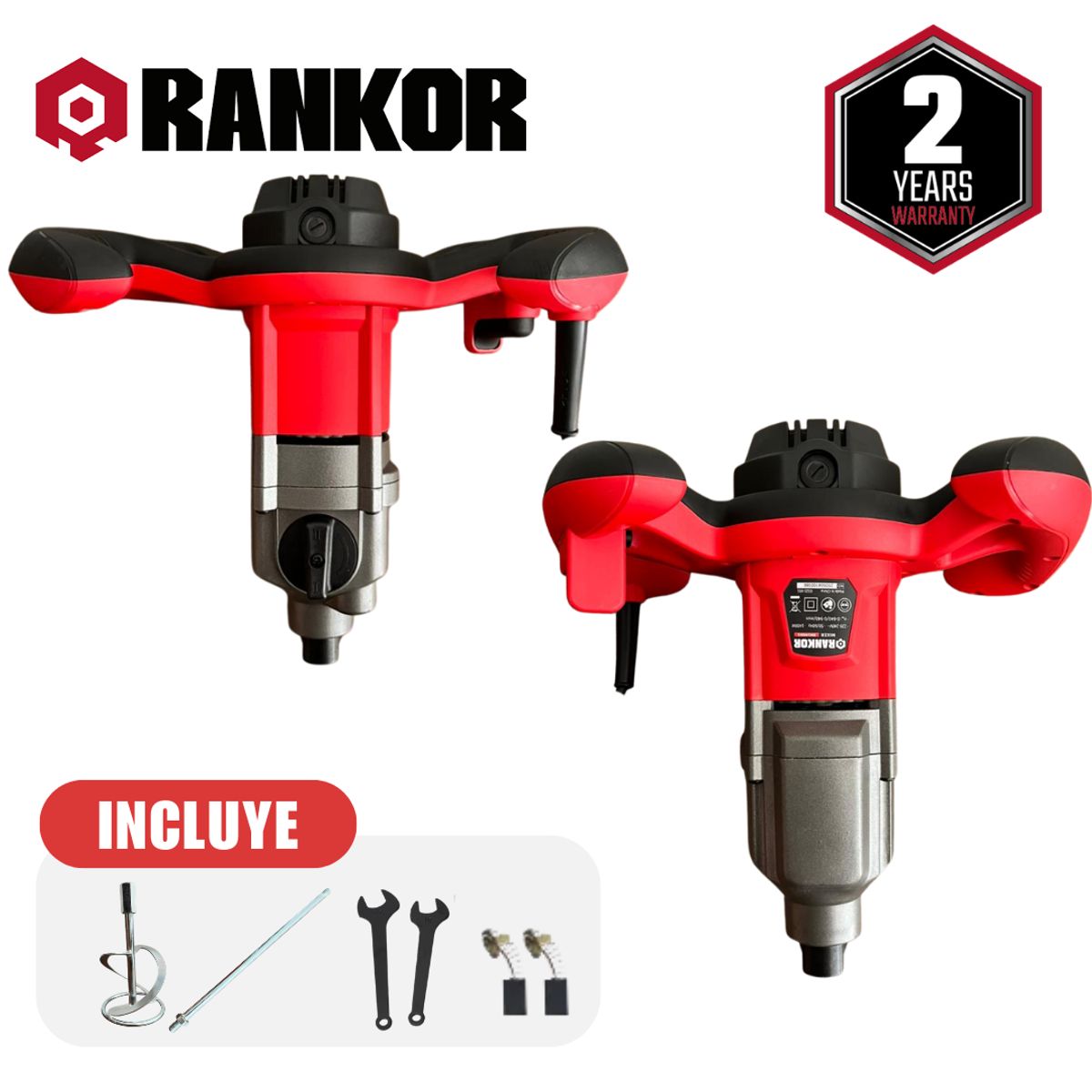 RANKOR - Mezcladora  Batidora 1400W para Cemento Pintura y Mortero