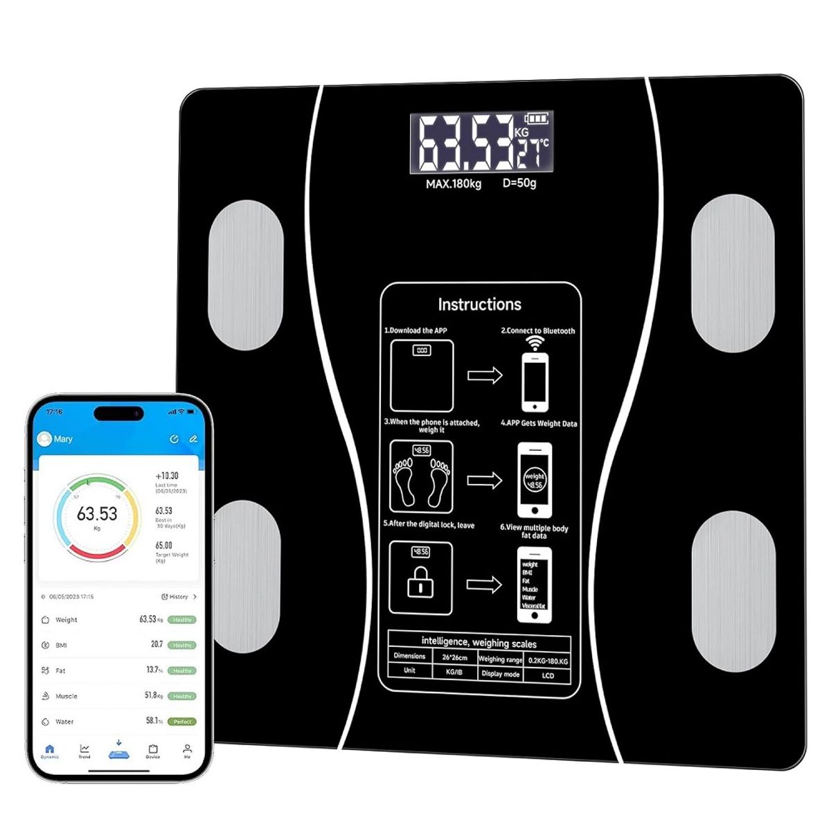 GENERICO - Balanza personal Báscula Smart Bluetooth Digital
