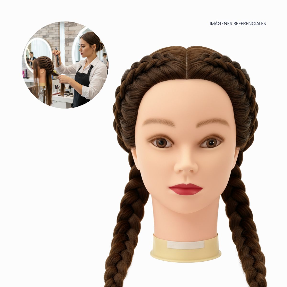 GENERICO - Cabezal con Cabello Sintético para Práctica de Peluquería - Negro