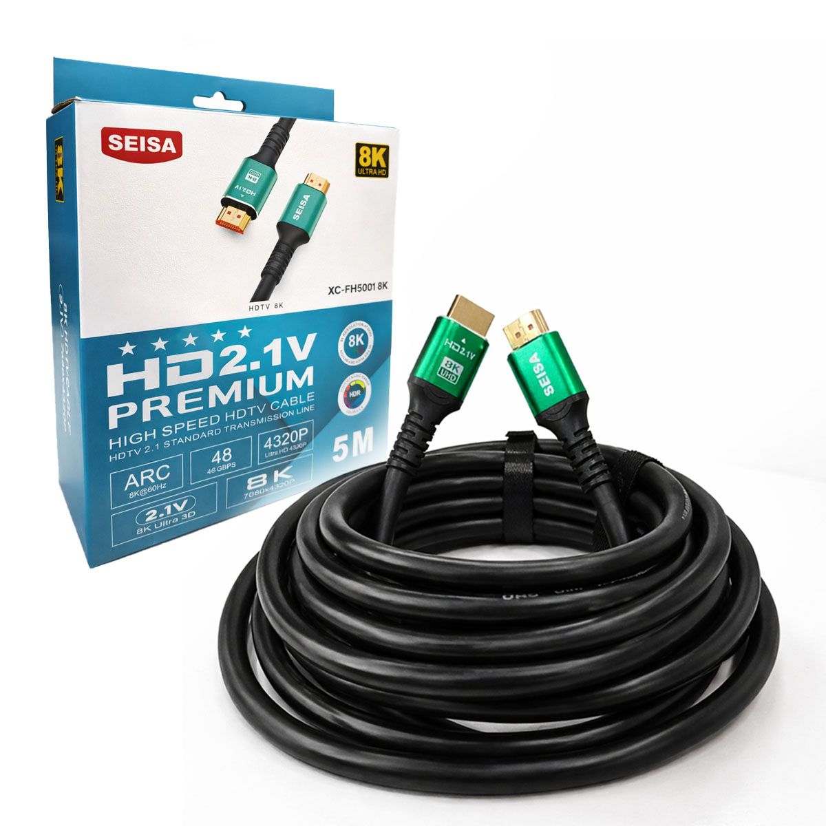 SEISA - Cable HDMI 2.1 8K Ultra HD 48Gbps HDR eARC Alta Velocidad SEISA 5 Metros