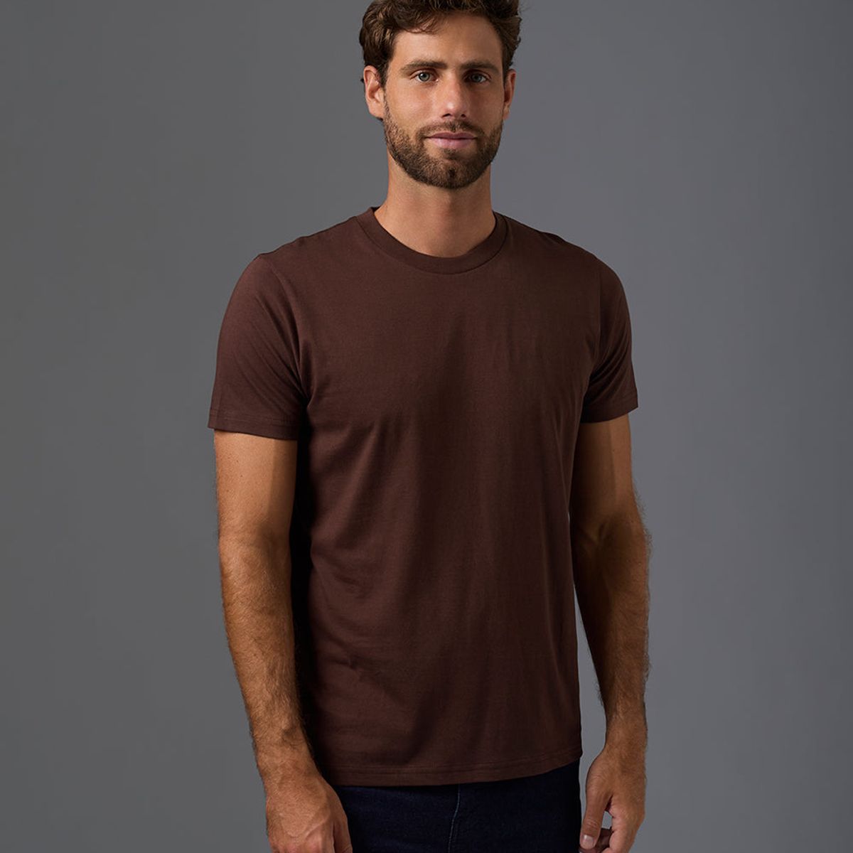 MBO - Polo Algodón Básico Cuello Redondo Marrón Hombre MBO