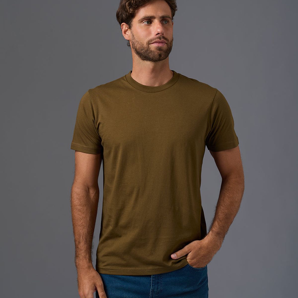 MBO - Polo Algodón Básico Cuello Redondo Verde Oliva Hombre MBO