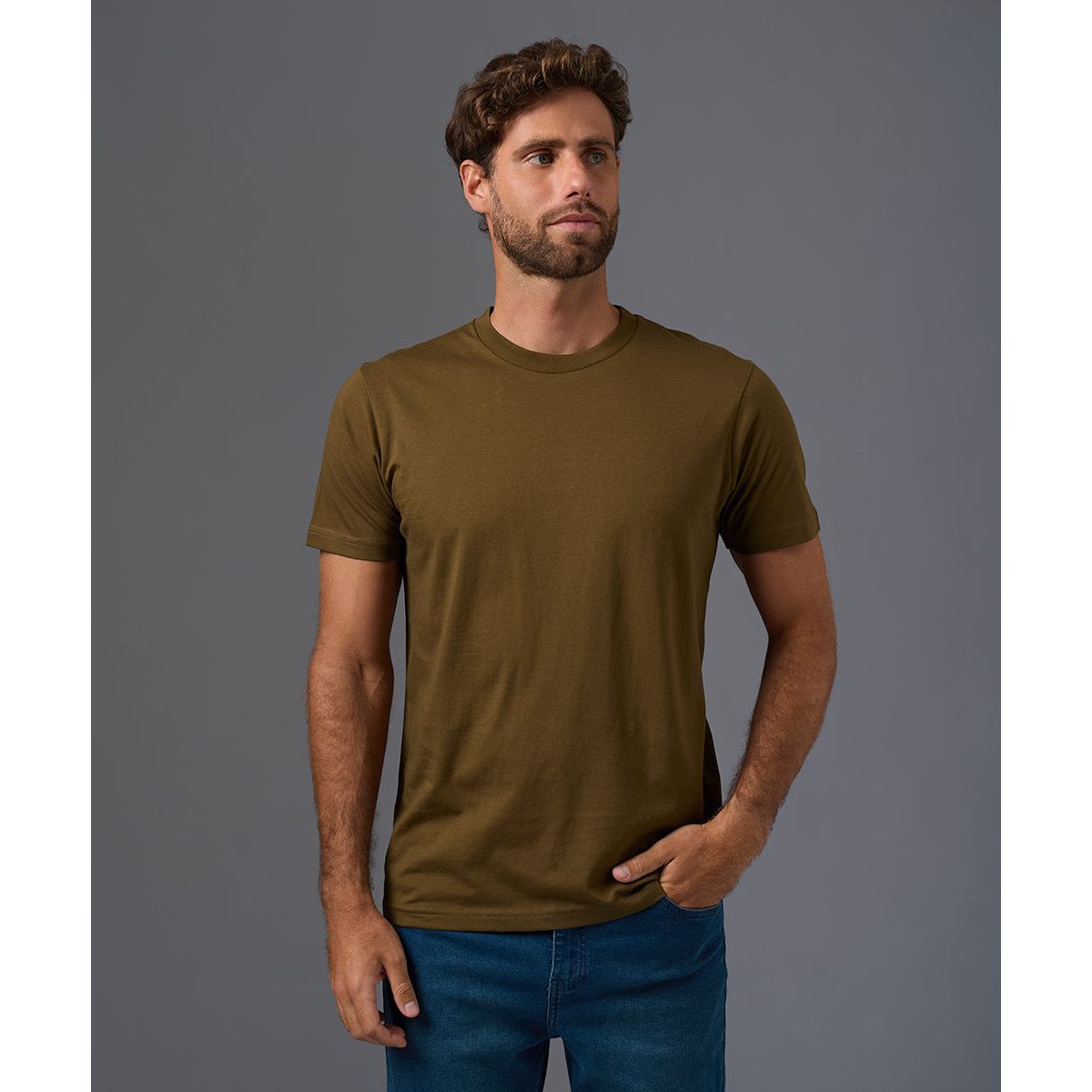 MBO - Polo Algodón Básico Cuello Redondo Verde Oliva Hombre MBO