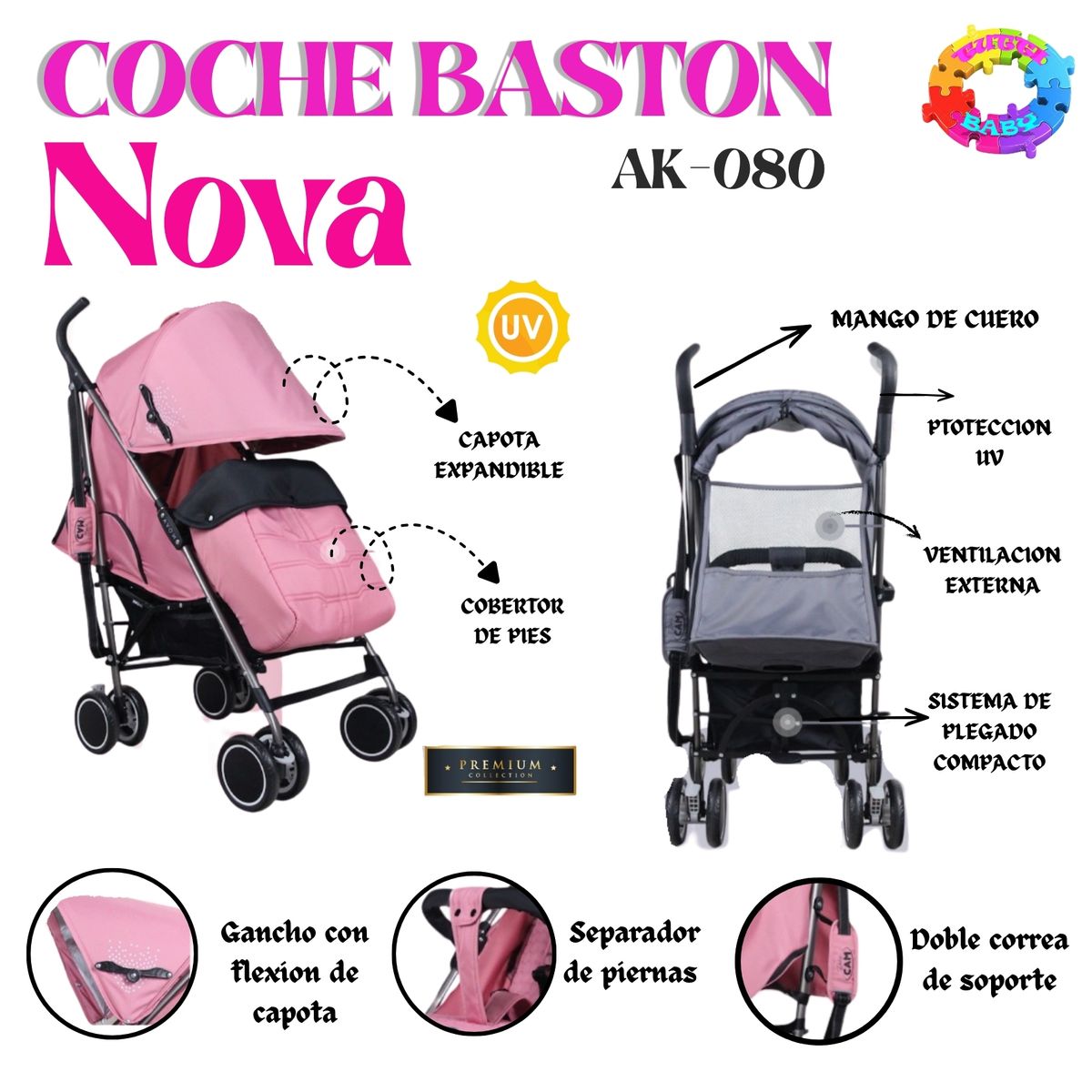 HI BABY - COCHE BASTON LUJO CON PROTECTOR UV NOVA