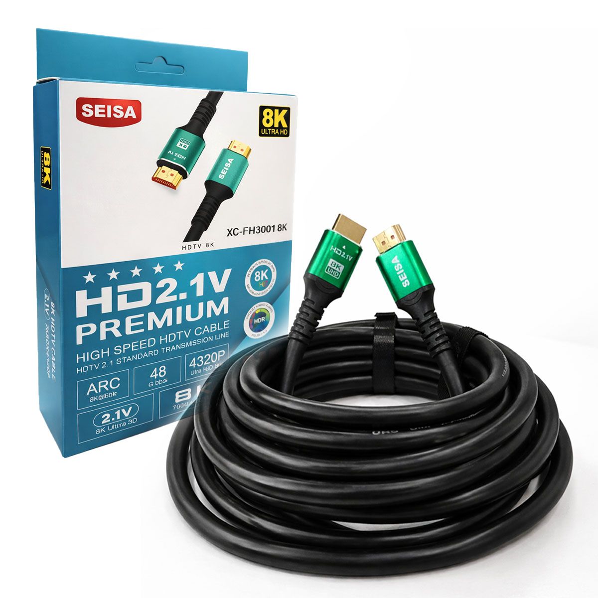 SEISA - Cable HDMI 8K Ultra HD 48Gbps eARC HDR Alta Velocidad 2.1 Gaming - 3 Metros