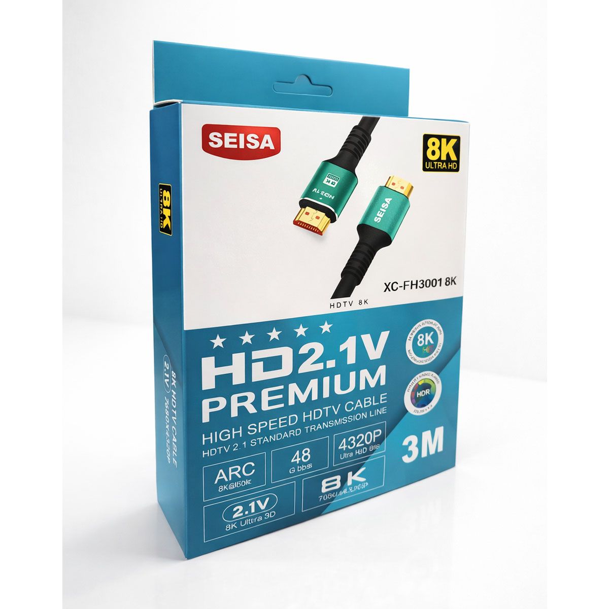 SEISA - Cable HDMI 8K Ultra HD 48Gbps eARC HDR Alta Velocidad 2.1 Gaming - 3 Metros