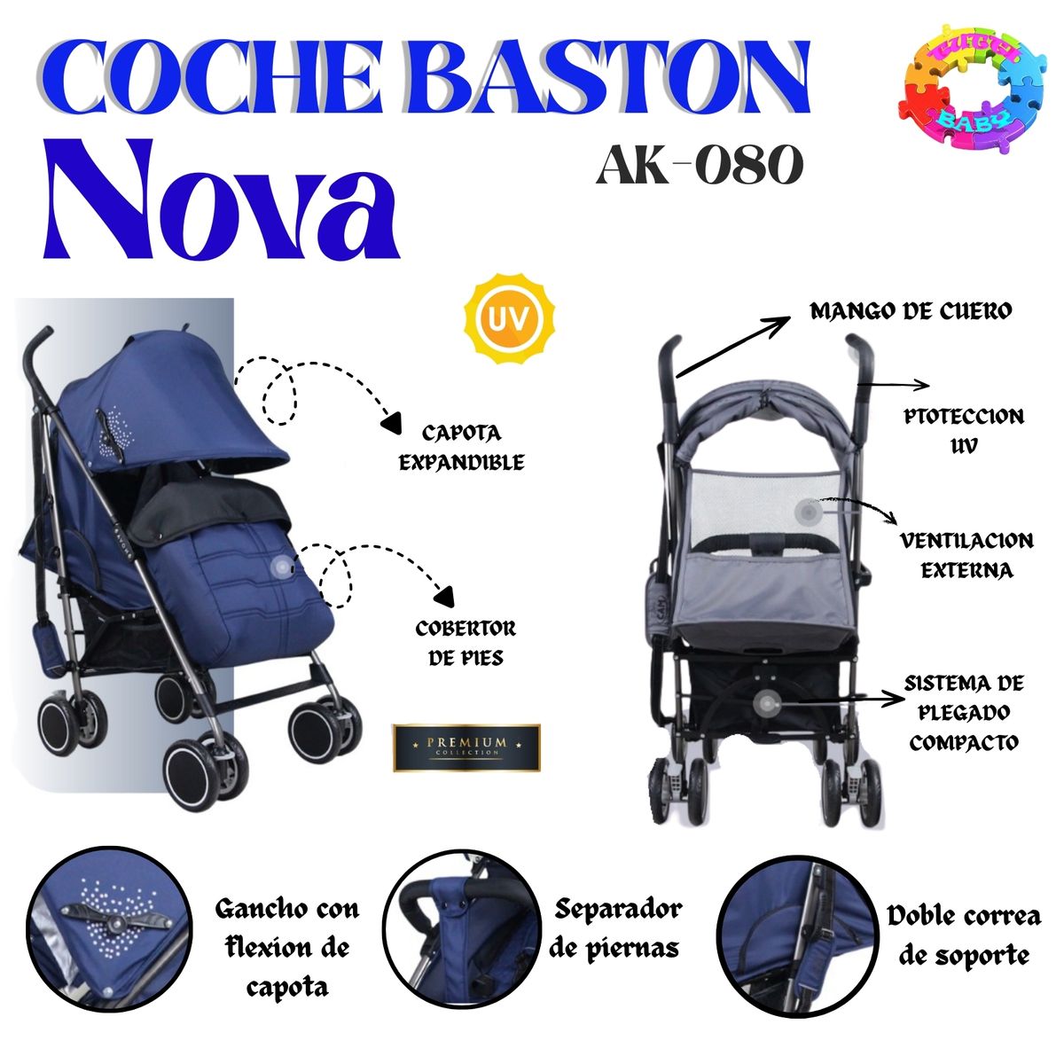 HI BABY - COCHE BASTON LUJO CON PROTECTOR UV NOVA