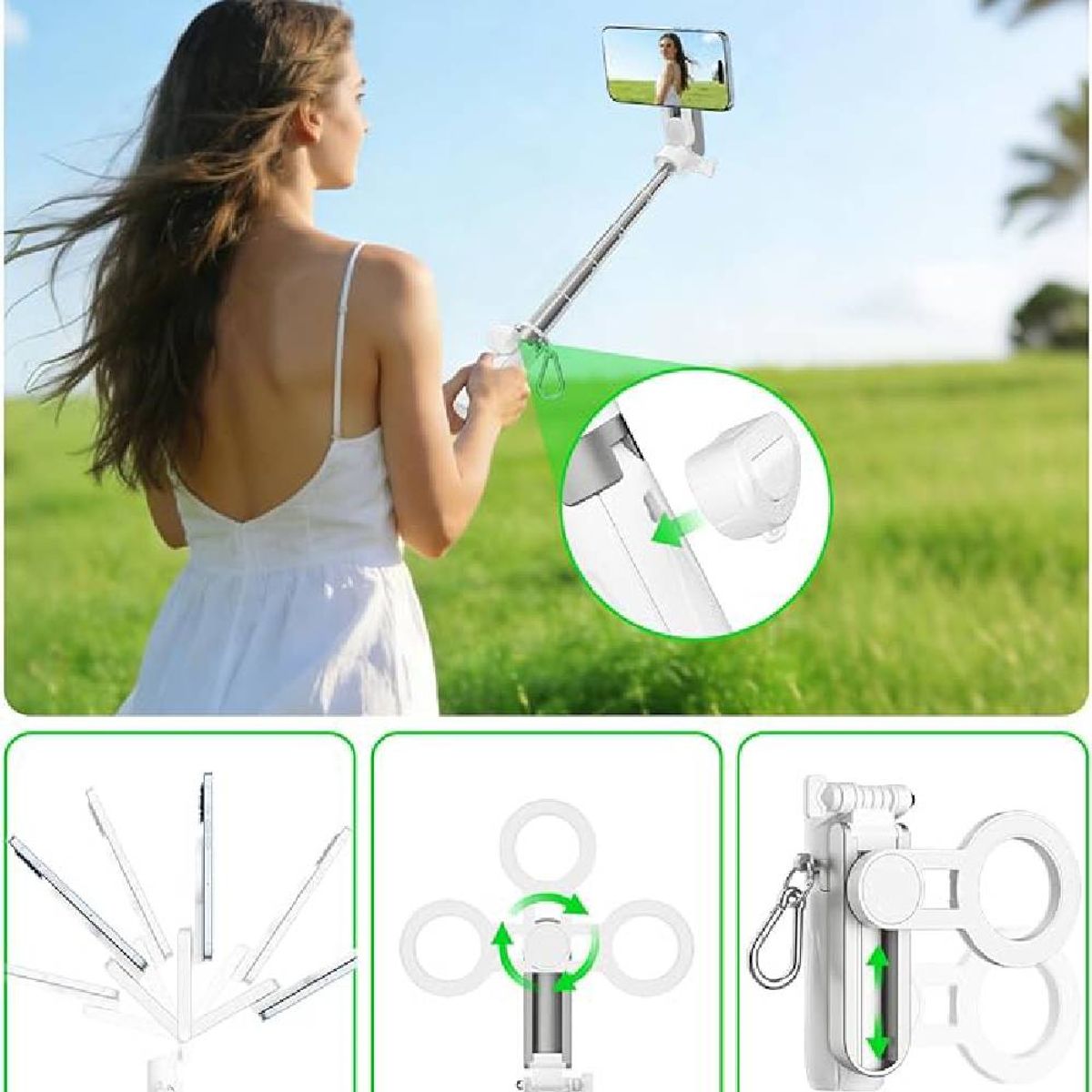 SEISA - Tripode Soporte Magnetico Clip para Celular Selfie Bluetooth Blanco P15 Mini