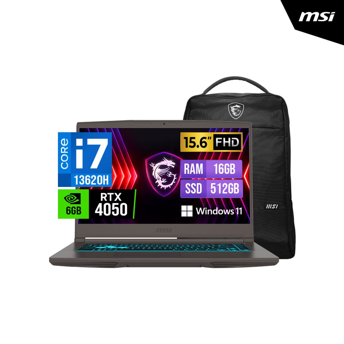 MSI - LAPTOP MSI Thin 15 B13VE 15.6" FHD Core i7 13620H 16GB 512SSD RTX4050 W11 + Mochila
