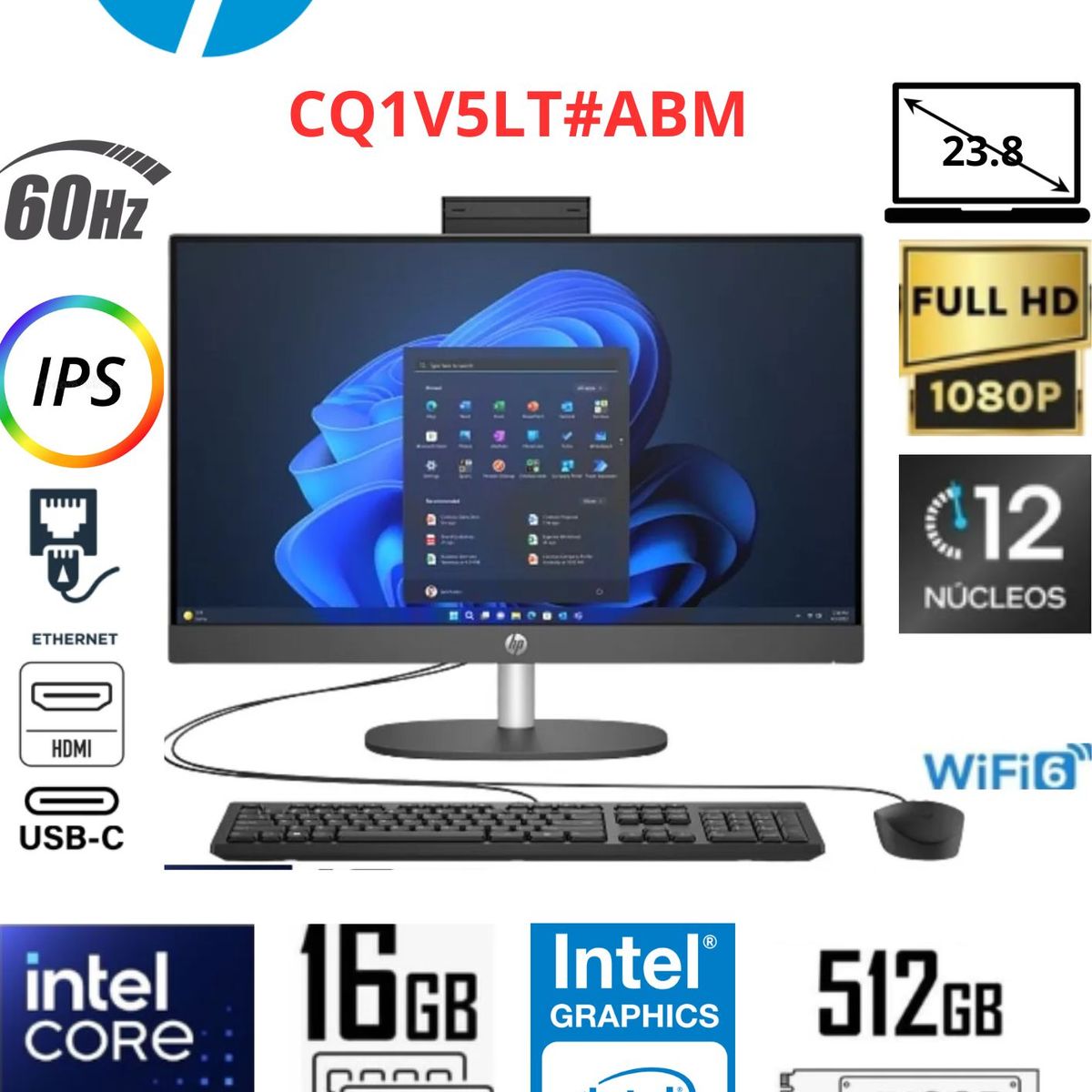 HP - All-in-One HP ProOne 240 G10 23.8" FHD IPS Negro Core Ultra 5 125U 16GB RAM 512GB SSD