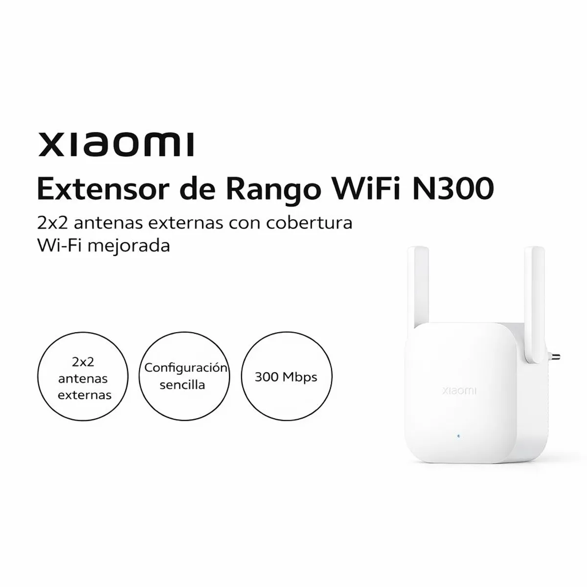 XIAOMI - Repetidor Wifi N300 Amplificador Señal Velocidad 300 Mbps 2.4 GHz 16 Dispositivos
