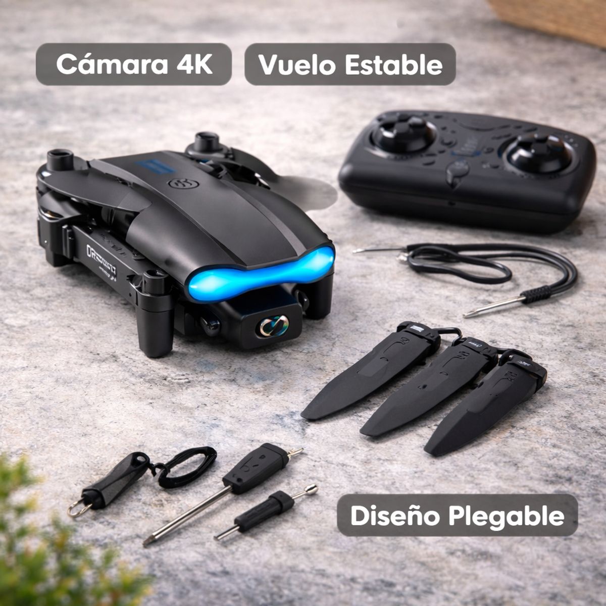 GENERICO - Drone Plegable con Cámara Dual HD y WiFi Portátil Negro