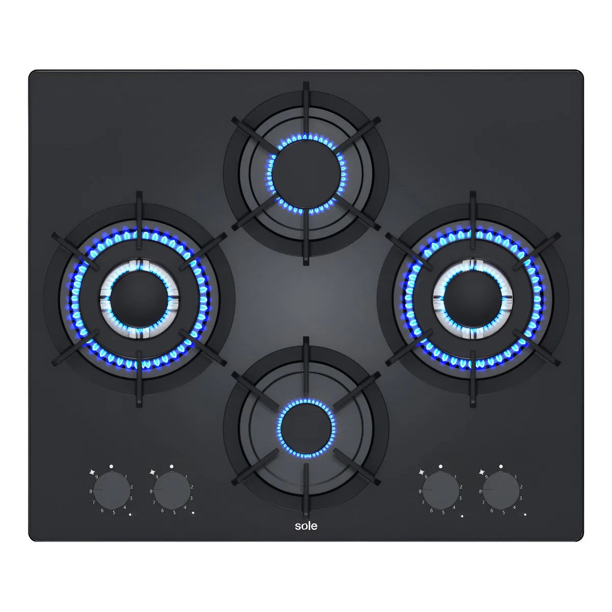 SOLE - Encimera Rubí Pro  A Gas 60cm Negro Sole SOLCO081