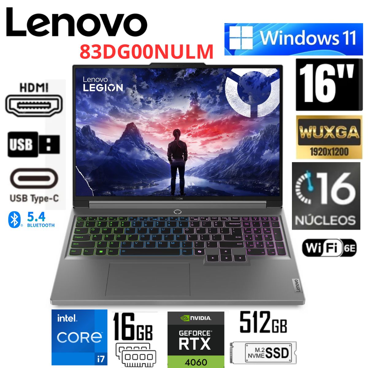 LENOVO - Laptop Gaming Lenovo LOQ 16IRX9 Intel Core i7-14650HX 16GB RAM 512GB  RTX 4060 8GB 16"   83DG00NULM