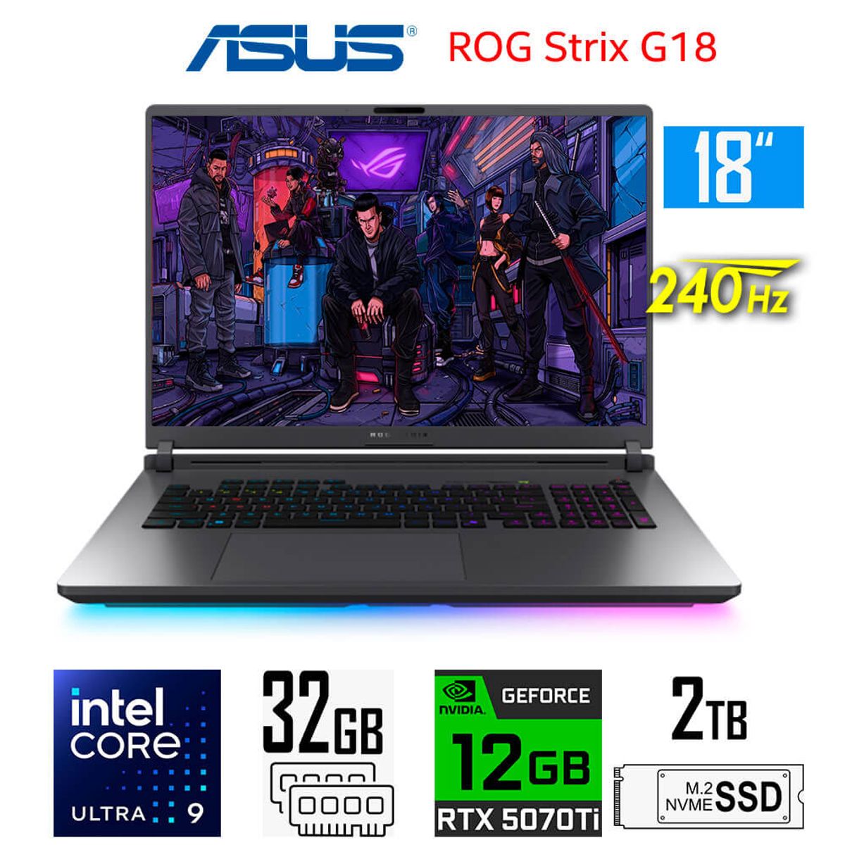 ASUS - Asus ROG Strix G18 Core Ultra 9-275HX Nvidia 12gb RTX5070Ti Ram 32gb Ssd 2tb 18 2.5K 240Hz