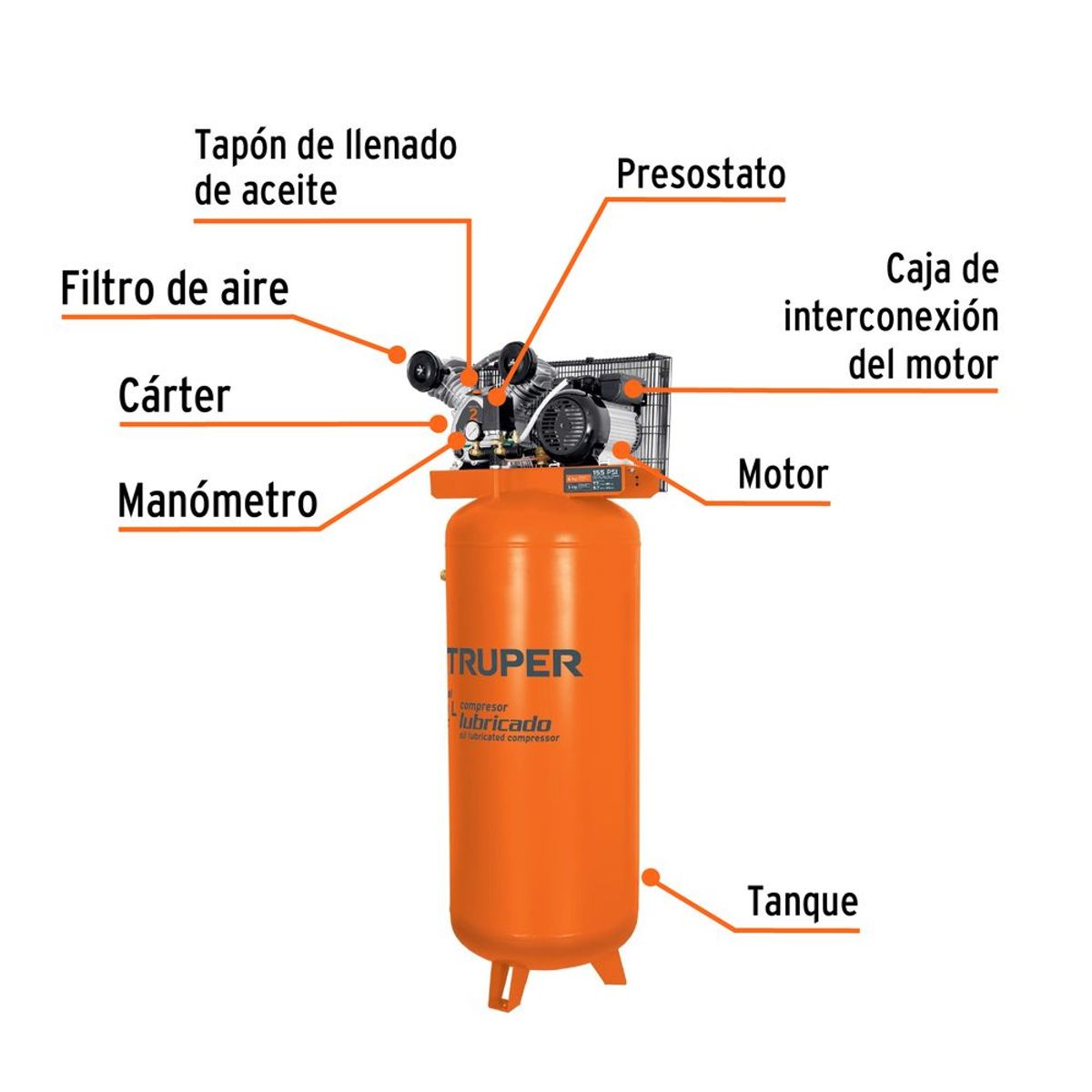 TRUPER - Compresora de aire 240L lubricada de banda vertical Truper