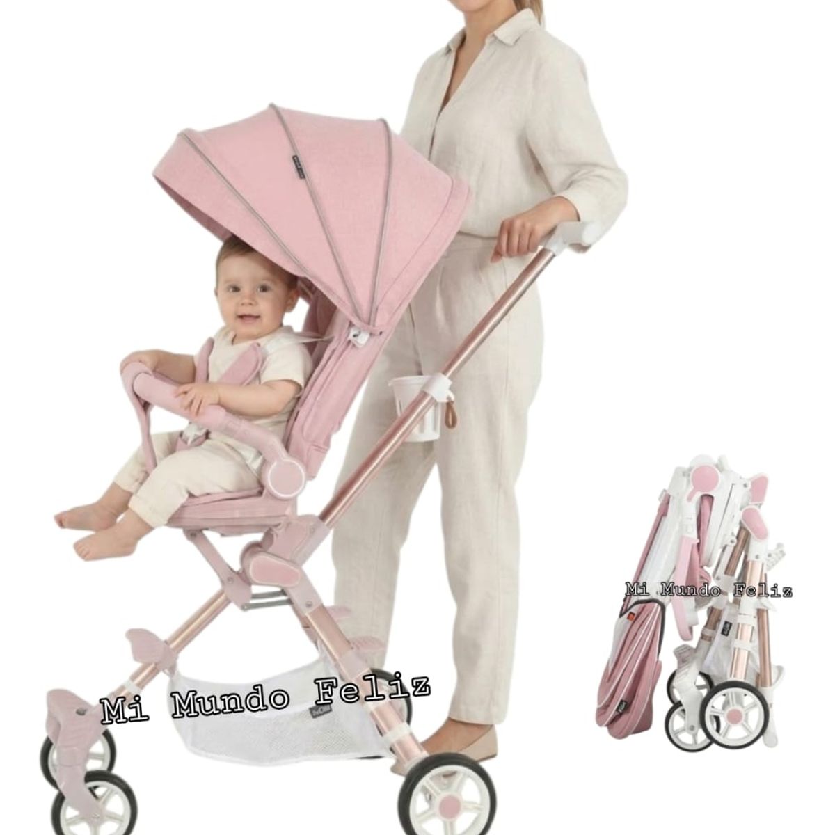 Coche de Paseo Carriola Smart Reclinable Giratorio Rosa, marca BABY CAM - Foto Principal