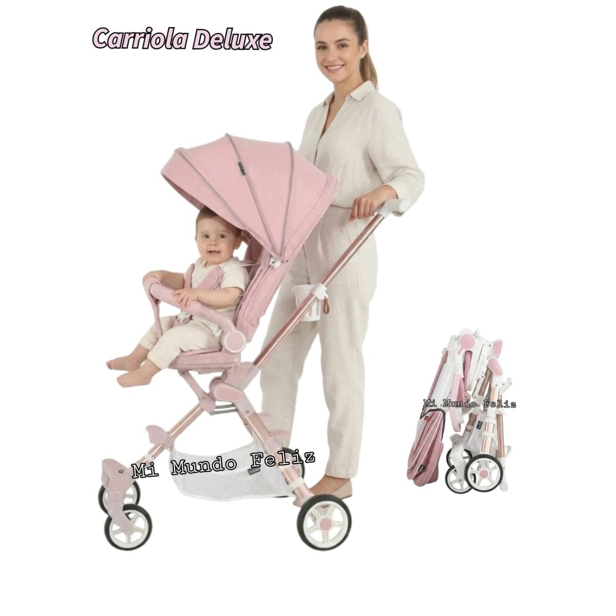 Coche de Paseo Carriola Smart Reclinable Giratorio Rosa, marca BABY CAM - Foto Principal